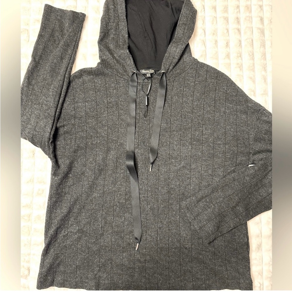 Massimo Dutti Gray Hooded Sweater hoodie with Ribbon Ties